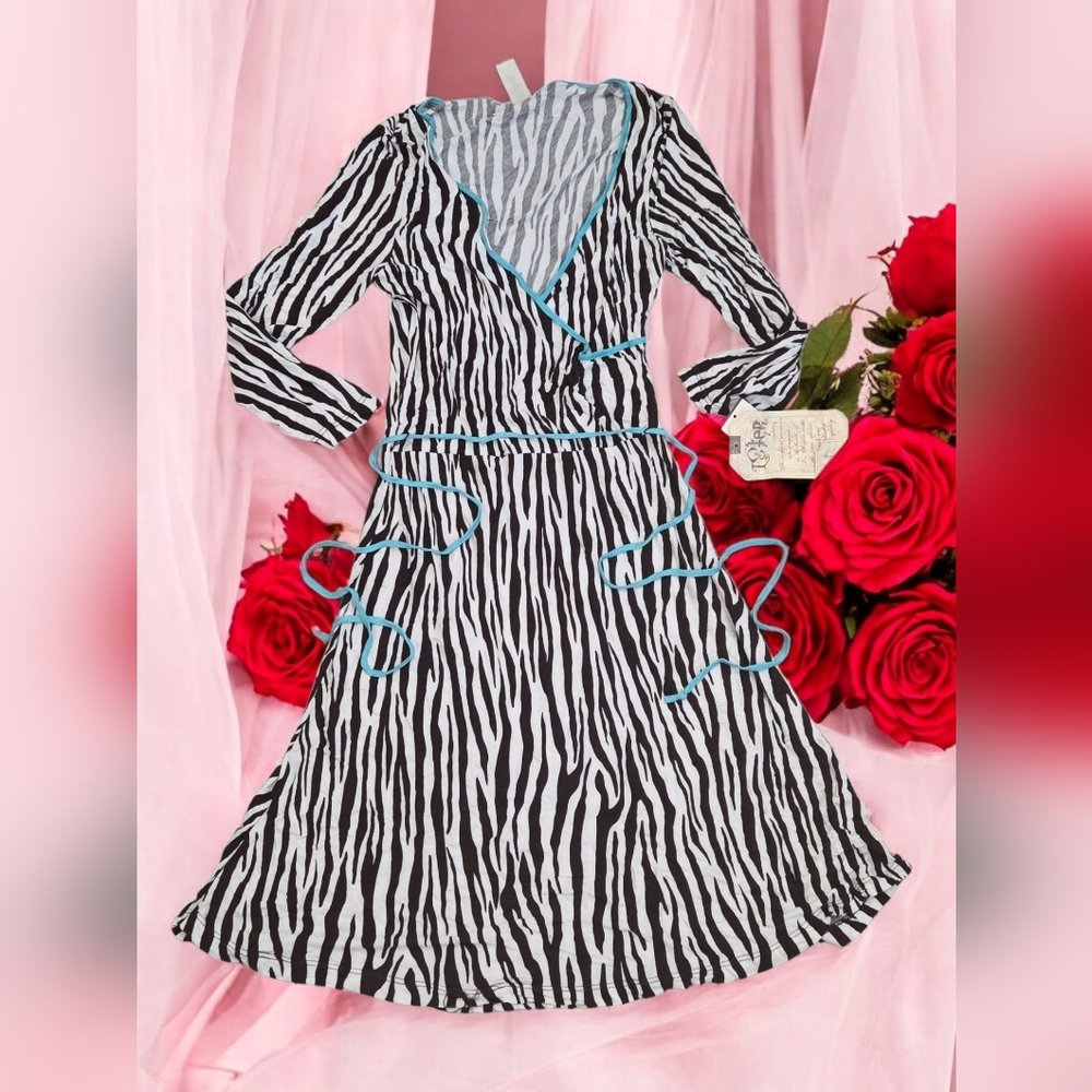 L8ter Zebra Pattern Dress Women Juniors Medium